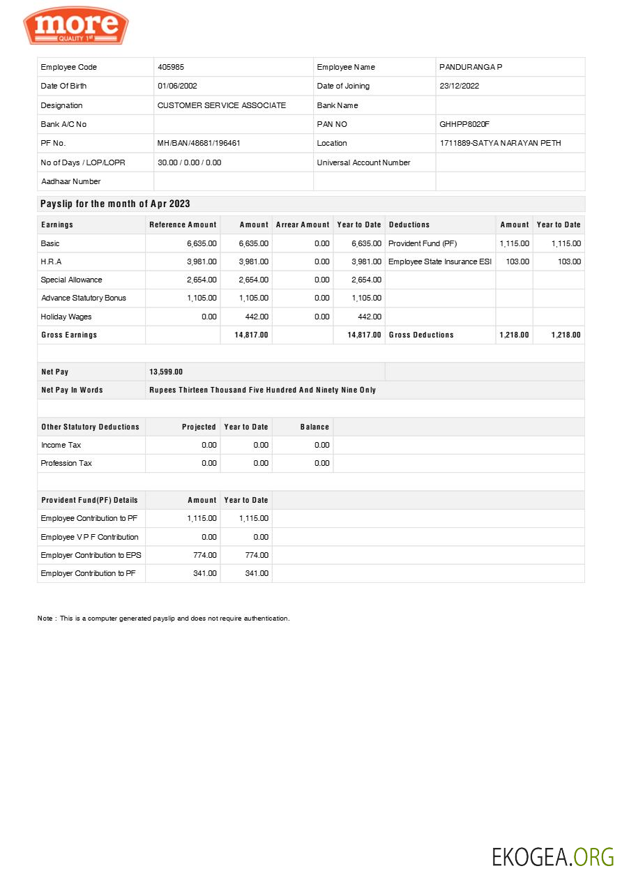 Plus de modèle de fiche de paie d'épicerie Quality 1st aux formats Word et PDF.pdf, 1